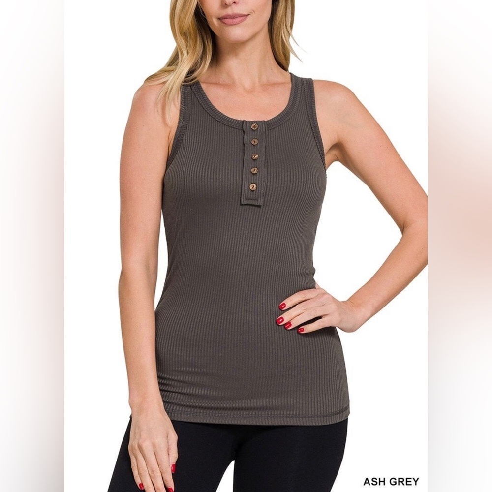 Henley Ribbed Tank Top Size Medium
